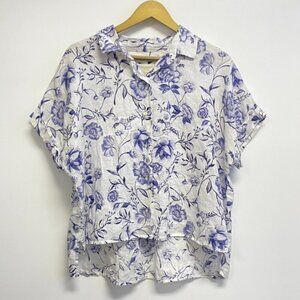 Cynthia Rowley 100% Linen Blue Floral Button Down